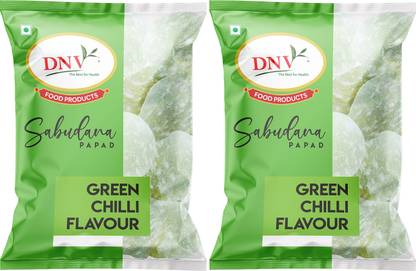 DNV Natural Green Chilli Flavour Sabudana Papad 140gm | Gluten Free | Fasting Friendly | Tapioca Papad | Sago Papad, Pack of 2 Masala Papad (Pack of 2)