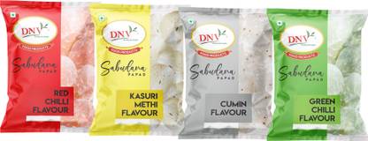 DNV Natural Flavoured Sabudana Papad 280gm Combo of 4 (Green Chilli Papad 70gm + Cumin Papad 70g + Kasuri Methi Papad 70gm + Red Chilly Papad 70gm) (Pack of 4)