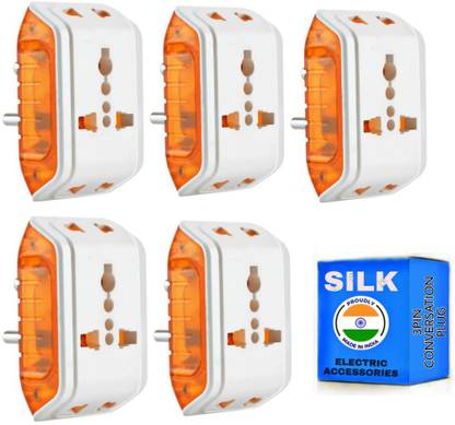 KAVANA 3-Pin Travel Plug Universal Socket Indian Plug (Type D), Worldwide Travel Adaptor, Multi Plug, Conversion Plug (5pc) Worldwide Adaptor (White, Orange) Hose Connector
