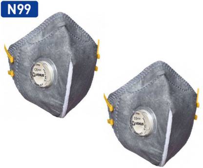 Venus Safety and Health Premium N99 Mask FFP3 NIOSH Approved Cotton Mask With Activated Carbon Filter Valve Reusable Washable Anti Pollution Antivirus Mask High Quality Multilayer Cloth Grey Fabric Mask Breathable Respirator Mask With Stretchable Head Loops Adjustable Nose Clip Face Mask Pack of 2 Mask Water Resistant, Reusable, Washable