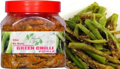 Natural Diet Marwari Rajasthani Green Chilli Pickle Ghar Ka Bana Hari Mirch ka Achar (400 gm) Green Chilli Pickle