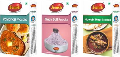 jenish Pav Bhaji Masala(100gram) Black Salt Powder(100gram) Nawabi Meat Masala(100gram) Combo_Pack of 3 Spice