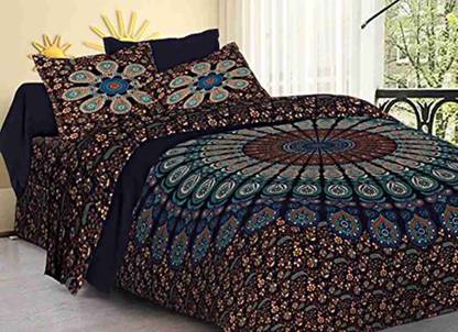 RAJDEVI JAIPUR PRINTS 351 TC Cotton King Floral Flat Bedsheet