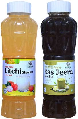 NATRAJ The Right Choice Litchi Sharbat & Jal Jeera Sharbat Syrup (Pack of 2 x 750 ml Bottle)