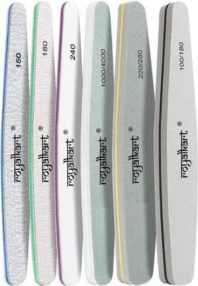 Royalkart 6pcs Professional Gel Nail File Set Nail Buffer File Block Natural Manicure File Nail Polisher Washable Double Sided Emery Boards For Acrylic Nails & Natural Nails