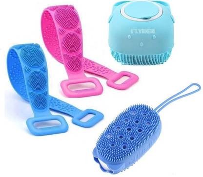 FLYDER Bath Brush Belt,Back Body Brush Bubbel & Shampoo Dispenser (Pack of 4) Multicolor