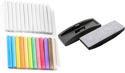 officekart Dustless Eco Friendly Colourful & White Chalk with 1 Duster black board Dustless Colourful & White Chalk with 1 Duster