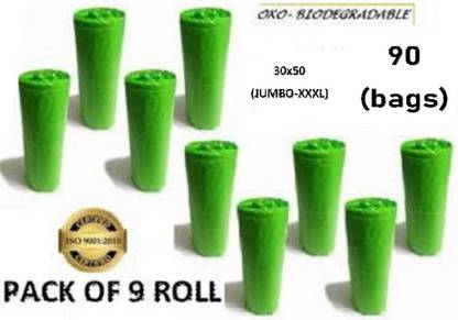 kiran OXO-BIODEGRADABLE DUSTBIN BAG ROLL SIZE -30*50[9 BIO ROLL] Jumbo 30 L Garbage Bag  Pack Of 90