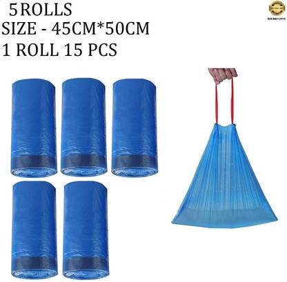 ZURU BUNCH Garbage Bag High Quality Trash Bags 20 Liter Storage Kitchen Garbage Box 15pcs/roll Household Disposable Drawstring Handles (45*50cm) (5 ROLLS) Medium 20 L Garbage Bag  Pack Of 75