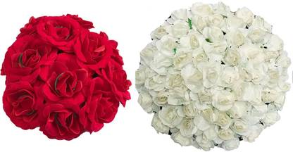 GuruEmbellish Hair Accessories Wedding Hair Jewellery Style Hair Gajra/Veni, Red & White, Pack of 2 Bun Clip