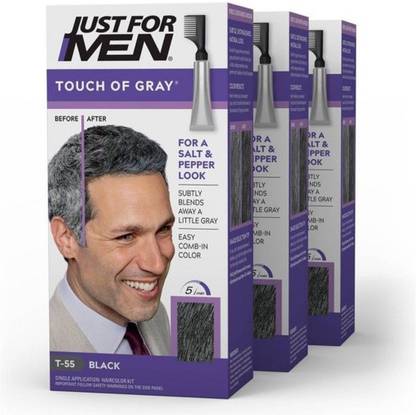 JUST FOR MEN Touch of Gray Gray Hair Coloring for Men's with Comb Applicator Great for a Salt and Pepper Look , Black T55
