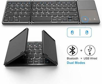 Jelly Comb Dual Mode Bluetooth and USB Wired Rechargeable Portable Foldable Mini BT Wireless Keyboard with Touchpad Mouse for Android, Windows, PC, Tablet (Dark Grey) Wireless Standard Multi-device Keyboard