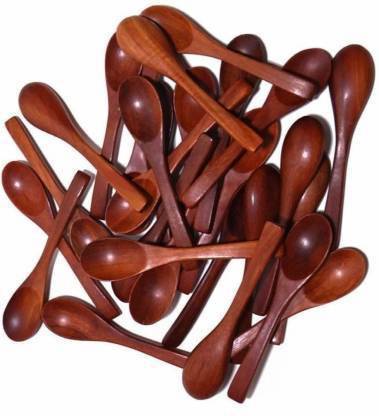S Z Creation World Sheesham Wood Tea Spoon Set Wooden Sugar Spoon, Cream Spoon Set