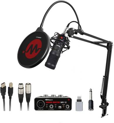 wright USB 2.0 AUDIO INTERFACE WITH INCLUDED POWER SUPPLY AND WR 800 CONDENSER MICROPHONE MIC STAND AND POP FILTER FOR AUDIO RECORDING MIC STUDIO STUDIO MIC FULL SET