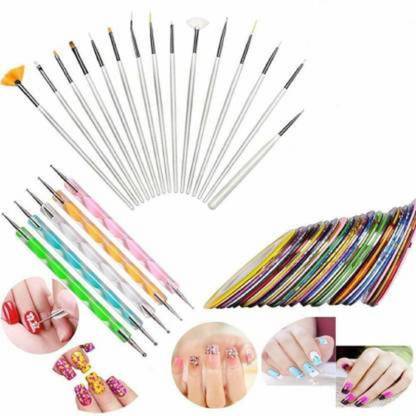 VULPIX Nail Art Designing set of 15pc Nail Art Brush Set, 5pc Nail Dotting Tool pen, 10X Nail Art Stripping Rolls (Multicolour)