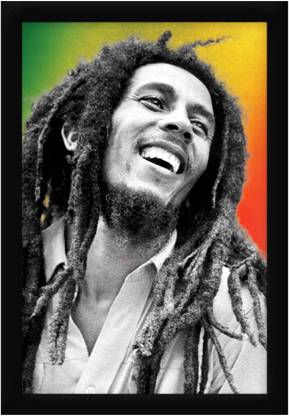 Braj Art Gallery Bob Marley Smile with Jamaican Rasta Colors Photo Frame Digital Reprint 19.5 inch x 13.5 inch Painting
