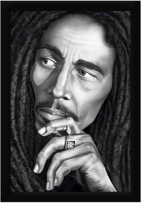 Braj Art Gallery Bob Marley Portrait Sketch Photo Frame Digital Reprint 19.5 inch x 13.5 inch Painting