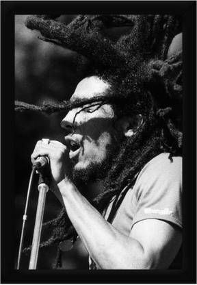 Braj Art Gallery Bob Marley Singing Loud B&W Photo Frame Digital Reprint 19.5 inch x 13.5 inch Painting