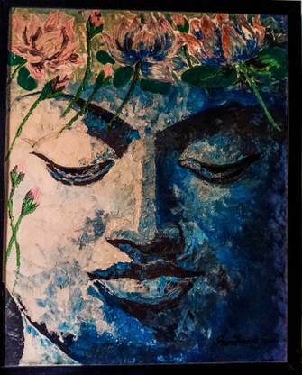 Mane Art Gallery Buddha B2 Acrylic Painting on Canvas Acrylic 30 inch x 24 inch Painting