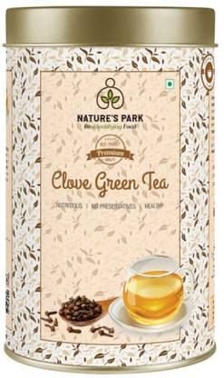 Nature's Park Clove Green Tea - Loose Leaf Blend, Premium Quality Indian Cloves and Green Tea Leaves - Enhances Digestive Abilities, Relief from Toothache & Cough Cloves Green Tea Tin