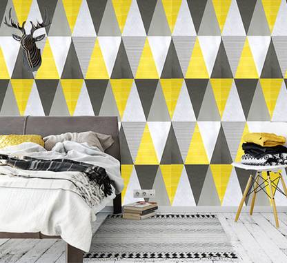 Oren Empower Paper, Vinyl Abstract Yellow, Grey Wallpaper