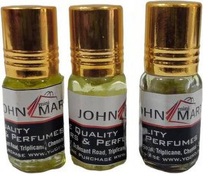 JOHN MINI MART AZZARO CHROME , RUBY CRYSTAL AND SLIVER ROLL-ON ATTAR 3 ML PACK OF 3 Floral Attar