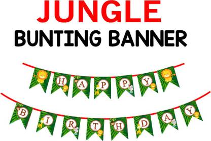 The Party Shoppy Jungle Theme Happy Birthday Party Bunting Banner Banner