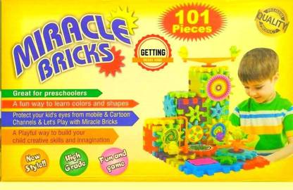 EDUSHARE Miracle Bricks 101 Piece Interlocking Learning Blocks Motorized Spinning Gear Building Toy Set- Multi Color