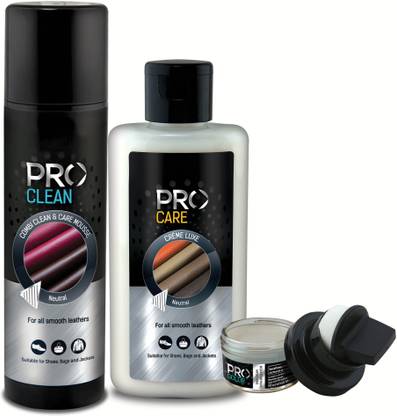 Pro COMPLETE SHOE SPA COMBO I COMBI CLEAN & CARE MOUSSE-125 ml CLEAN THE LEATHER SHOES I CREMELUXE LEATHER MOISTURIZER-150ml I SHOE CREAM NEUTRAL-50ML SHOE POLISH Cleaner & Conditioner