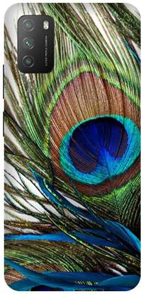 UMPRINT Back Cover for Poco M3/MZB087AIN Green, Peacock, Peep Of Peacock Printed Back Cover