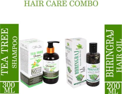 nature leaf Combo of Bhringraj Hair oil Hair Oil (200 ml) and Tea Tree Hair Shampoo Neem Oil & Bhringraj , No Sulphate , No Parabeens ,No Silicones Men & Women (300 ml)