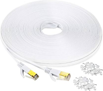 deego LAN Cable 30.48 m Cat 7 Ethernet Cable 100 ft High Speed, Long Wire Internet Cable RJ45 Connectors, Flat Shielded LAN Cable Network Cable Patch Cord with Clips, Faster Than Cat6 Cat5e for PS5, Router, Modem, White