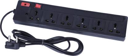 Ryuga Black EXTENSION BOARD WITH 6 SOCKET PLUS 7 SWITCH WITH ONE LED. 6 Socket Extension Boards 6  Socket Extension Boards