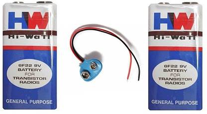 gobagee 9V 2pc Hi Watt Battery With 1pc Clip Connector (Pack of 1 Connector and 2 Battery) Electronic Components Electronic Hobby Kit