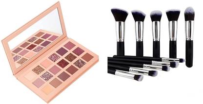 glowician Nude EyeShadow Palette(18 Shade)With Mirror+Professional Makeup Brush10pcs 40 ml