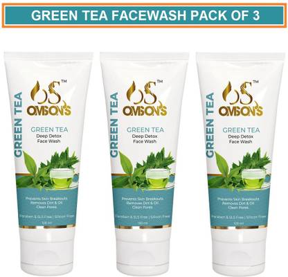 OMSONS Green Tea Deep Detox  Fights Acne,Pimples & Anti Ageing And Wrinkles Free Skin And Remove Open Pores From Face In Pack 3 Combo (100ml) + (100ml) + (100ml) Face Wash
