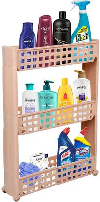 Cutting EDGE 3 Layer | Beige | SLIM Classic- Smart Storage Organizer – Multipurpose & Easy-To-Move Slide Out Shelf Basket Rack Trolley EcoPlastic With Wheels for Kitchen | Bedroom | Bathroom | Home | Pantry | Washing & Utility Area Plastic Kitchen Trolley