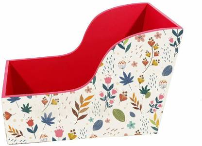 EW Small Book Shelves Rack Heavy Duty Book Rack Stand for Table and Wall Shelves to Hold Books, Magazines, Cookbooks (Pattern Flower Design) (Red) Table Top Magazine Holder