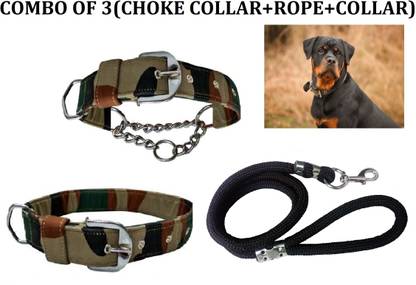 Hachiko Premium Quality Army Printed Dog Choke Collar+Rope+Collar For All Medium Breed o of 3) Dog Collar & Leash