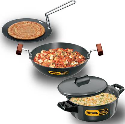 Hawkins Futura 3 Pieces Cookware Set 4 - Tava, CNS Bowl Combo (ASET4) Kadhai 22 cm diameter with Lid 1 L capacity