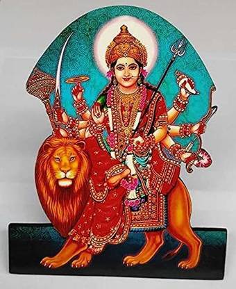 Vils [Big Size] Goddess Durga Devi Sitting on Lion Religious Frame