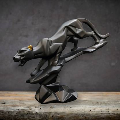 HAND N ART Decorative Black Jaguar Panther Statue Showpiece Modern Geometrical Abstract Leopard Resin Animal Sculptures for Home Décor Living Room Gift Item Abstract Black Jaguar Panther Leopard Sculpture Figurine Handicraft Home Desk Decor Geometric Resin Wildlife Leopard Statue Decorative Showpiece - 26 cm (Polyresin, Matte Black) Decorative Showpiece  -  20 cm