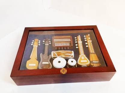 HFC BHARAT Wall Hanging 7 Miniature Musical Instruments Sheesham Wooden Showpieces (13x10x3 Inch, Brown) Decorative Showpiece  -  7 cm