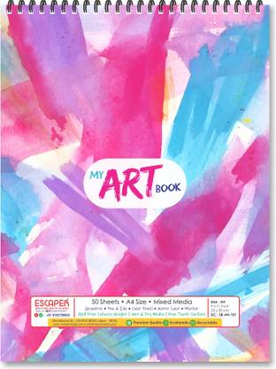 ESCAPER Pink Brush Strokes Theme Sketch Book (A4 Size - 50 Sheets)| Artist Sketch Pads | Artist Drawing Book | Sketch Book For Painting Sketch Pad