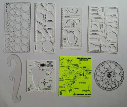 AISH PLASTIC INDIA MAP STENCIL,INDIA OUTLINE STENCIL WHITE, PRO 35 CIRCLE BIG WITH 25 CIRCLE, SCIENCE APPARATUS TEMPLATE, HYPERBOLA PARABOLA TEMPLATE, GEOMETRY TEMPLATE, FRENCH CURVE, CIRCLE MASTER DRAFTING SCALE RULER VERY USEFUL TO ARCHITECT, ENGINEERING STUDENTS, OFFICE EMPLOYEE (SET OF 8) AR0010 ENGINEERING STRUCTURE USE PACK Stencil