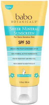 Babo Botanicals Sunscreen - SPF 50 Sheer Mineral Sensitive Gentle Sunscreen Lotion