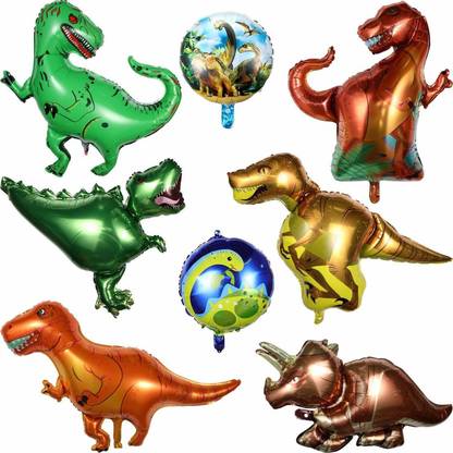 Party Propz Printed Dinosaur Foil Balloon Set 8pcs for birthday parties, dinosaurs and jungle style parties. Balloon