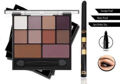DIAZ PRO TOUCH VELVET MATTE FINISH 10 COLOR EYE SHADOW WITH JET BLACK KAJAL COMBO