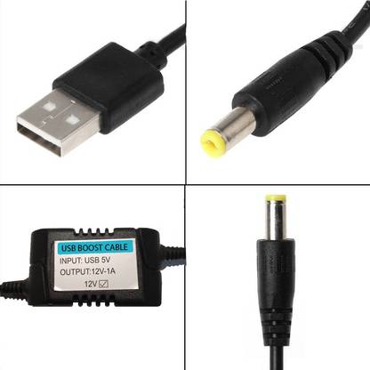 Brightvine Power Cord 1 A -1 m USB to DC Power Cable 5V to 12V USB Cable with DC Jack 5.5 x 2.5mm or 5.5 x 2.1mm for Computer, CCTV Camera, WiFi Router, DBR etc for DC Pin Devices (Black) (12V Output only)