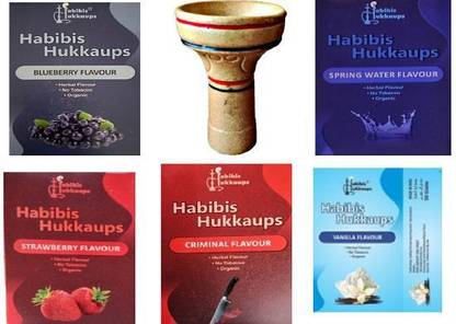 Habibis hukkaups Combo of 5 Herbal Hookah Flavours(strawberry,criminal,vanilla,springwater,blueberry )and 1daimond Hookah Bowl Herbal Hookah Flavor